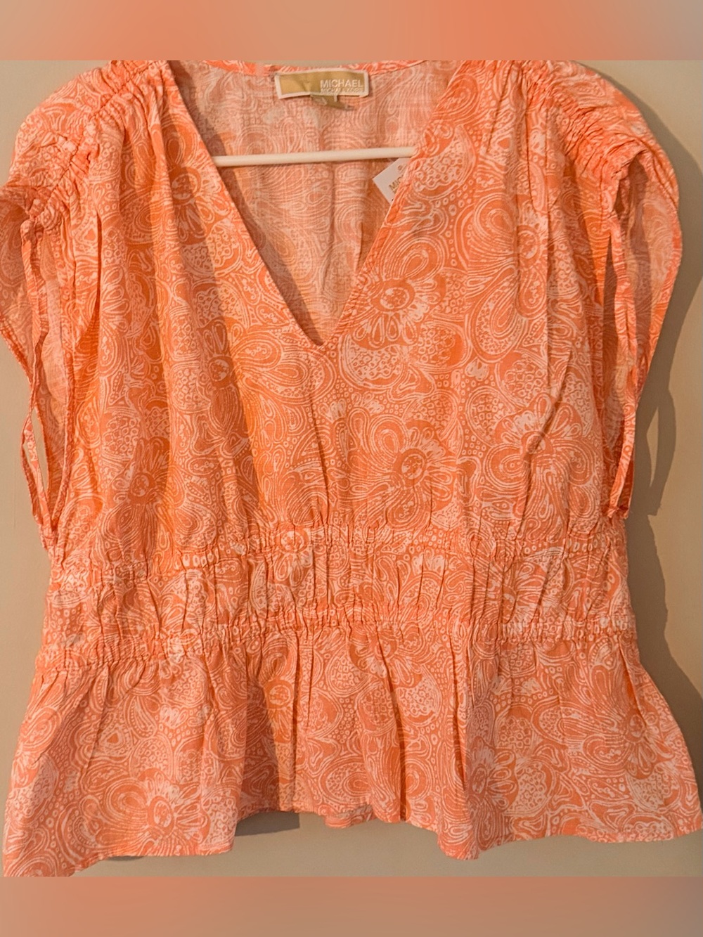 Michael Kors Coral Paisley V-Neck Peplum Top Sz XL